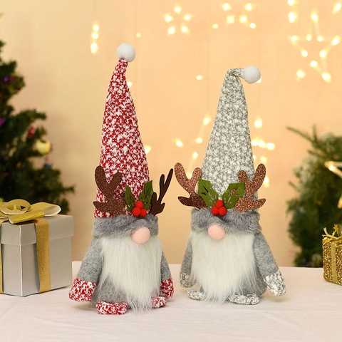 Gnomo di Natale Senza Volto Corna di Renna Bambola di Peluche Stile Nordico Decorazione Albero di Natale Ornamento da Tavolo Xmas Festa Decor Regalo