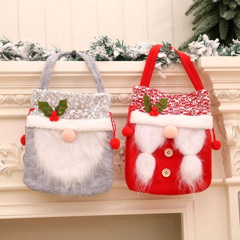 Weihnachts Gnome Geschenktüten Flanell Filz Kordelzug Griff Süßigkeiten Apfel Verpackung Schwedische Tomte Dekoration