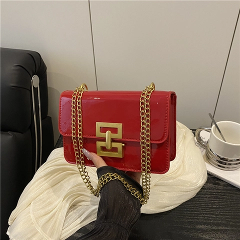Bolso de Hombro de Cuero PU Retro para Mujer Color Sólido Moda Cadena Crossbody Bolso Cuadrado Pequeño Con Cierre de Metal Elegante Bolso Diario