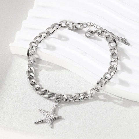 Enkelbandje Met Zeester Hanger Roestvrij Staal Cubaanse Schakelketting Zomer Strand Boheemse Sieraden Verstelbaar