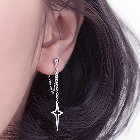 Edelstahl Stern Quaste Ohrringe Für Damen Hohl Vier Zacken Stern Lange Kette Tropfen Baumeln Minimalistischer Schmuck
