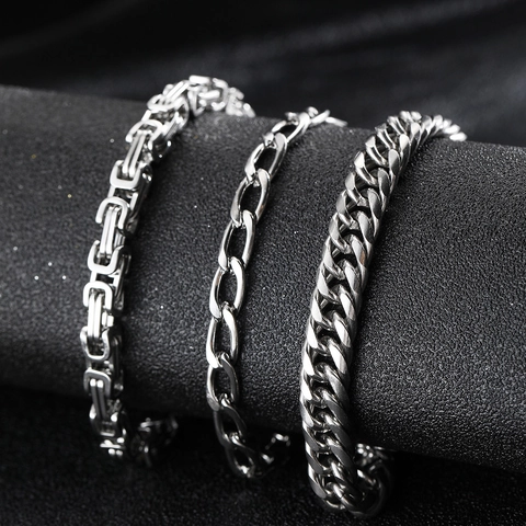 Bracciali Da Uomo In Acciaio Inossidabile Catena Cubana Bizantina E Figaro Gioielli Moda Hip Hop Punk Non Sbiadisce