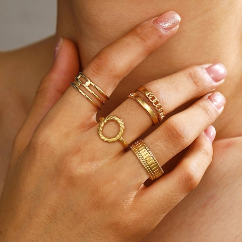 Stainless Steel Rings Geometric Hollow Circle Open Adjustable Stackable Minimalist Vintage Jewelry For Women Men