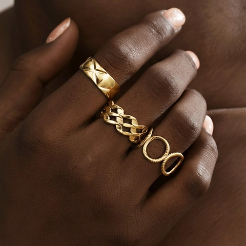 Geometrische Hohle Ringe Edelstahl Verstellbar Offen Gesteppte Geflochtene Kette Schmuck Für Damen