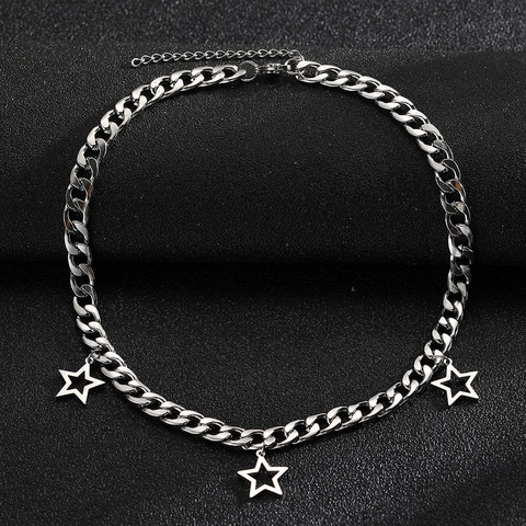 Holle Ster Hanger Ketting Roestvrij Staal Cubaanse Schakel Hip Hop Streetwear Sieraden Voor Heren Dames Verstelbaar