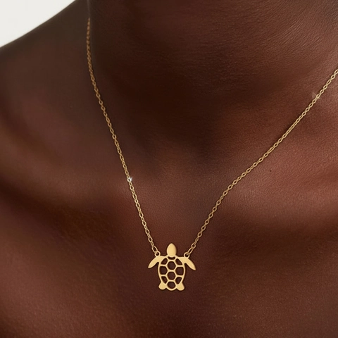 Sea Turtle Pendant Necklace Stainless Steel Hollow Out Animal Charm Choker For Women Minimalist Ocean Style Jewelry