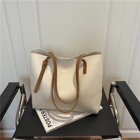 Women Large Capacity Faux Leather Shoulder Bag Elegant Minimalist Tote Bag For Commuting Everyday Office Solid Color Handbag