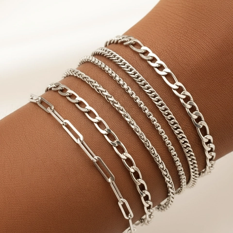 Pulseras De Cadena De Acero Inoxidable Cuban Paperclip Figaro Wheat Link Apilables Joyería Ajustable Para Mujeres Hombres