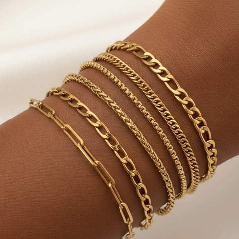 Pulseras De Cadena De Acero Inoxidable Cuban Paperclip Figaro Wheat Link Apilables Joyería Ajustable Para Mujeres Hombres