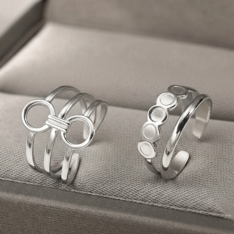 Stainless Steel Rings Retro Hollow Geometric Circle Multi-Layer Double Layer Adjustable Open Fashion Jewelry For Women