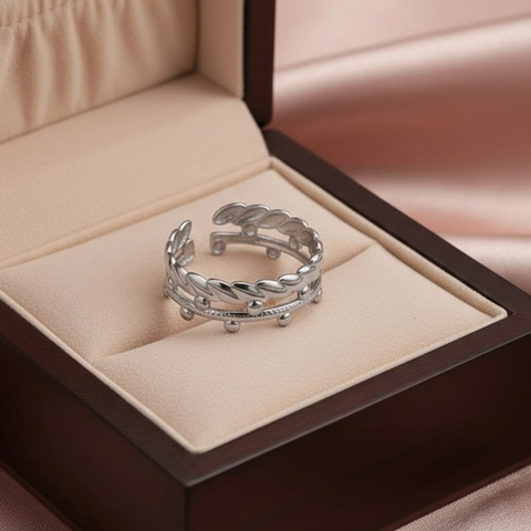 Stainless Steel Double Layer Open Ring Twist Rope Texture Metal Beads Adjustable Vintage Minimalist Jewelry For Women