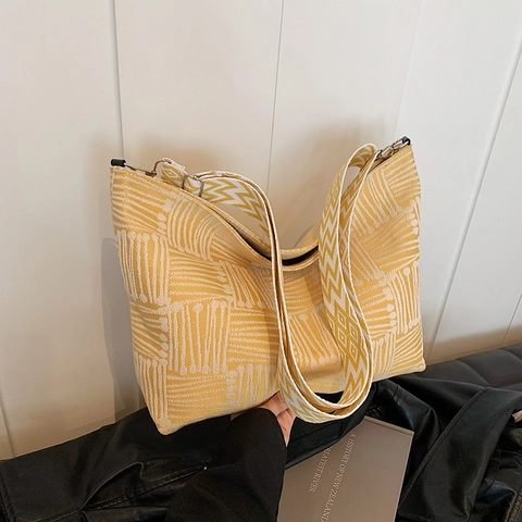 Bolso de Hombro de Nylon con Patrón Geométrico de Gran Capacidad para Mujer Bolso Tote Jacquard Informal para Diario