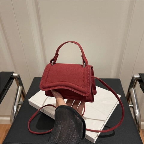 Mini Bolso Bandolera Para Mujer Textura Ante Esmerilado Solapa Ondulada Asa Superior Retro Pequeño Bolso De Hombro