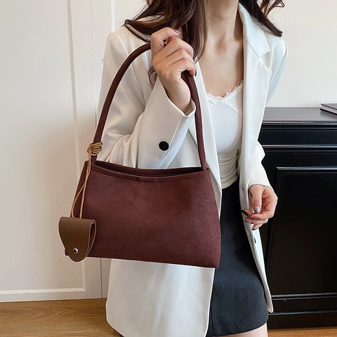 Borsa Sottobraccio Minimalista in PU Opaco per Donna Borsa a Tracolla Grande Capacità Con Ciondolo Decorativo Borsa Moda