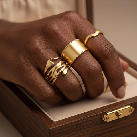 Stainless Steel Open Adjustable Finger Rings Geometric Wide Face Multilayer Wave Chunky Bold Minimalist Jewelry Women