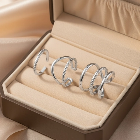 Minimalistische Geometrische Hohl Verstellbare Ringe Set Edelstahl Elegante Offene Fingerring Schmuck Für Frauen