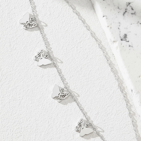 Stainless Steel Double Layer Butterfly Anklet Hollow Pendant Bohemian Summer Beach Foot Jewelry For Women