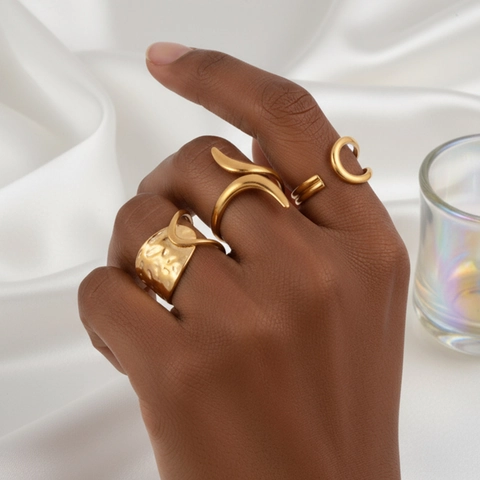 Stainless Steel Geometric Rings Irregular Open Adjustable Minimalist Aesthetic Modern Jewelry Hand Accessories