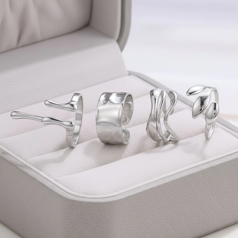 Abstract Irregular Rings Stainless Steel Open Adjustable Minimalist Concave Convex Geometric Finger Jewelry Women