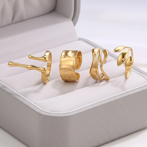 Abstract Irregular Rings Stainless Steel Open Adjustable Minimalist Concave Convex Geometric Finger Jewelry Women