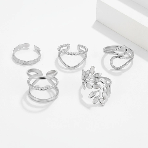 Stainless Steel Open Rings For Women Minimalist Geometric Hollow Snake Leaf Adjustable Gold Silver Fashion Jewelry Finger Rings