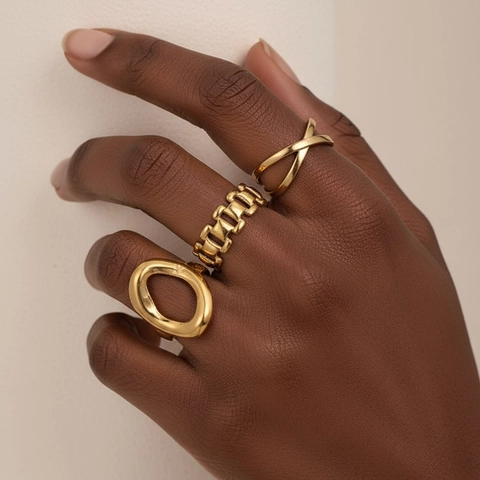 Roestvrij Staal 18K Verguld Open Verstelbaar Geometrisch Kruislijn Schakelketting Minimalistisch Ringen Voor Vrouwen