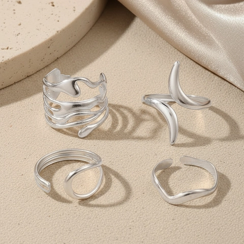 Edelstahl Ringe Irregulär Fluid Geometrisch Verstellbar Offen Minimalistisch Ästhetisch Individueller Stil Schmuck Damen