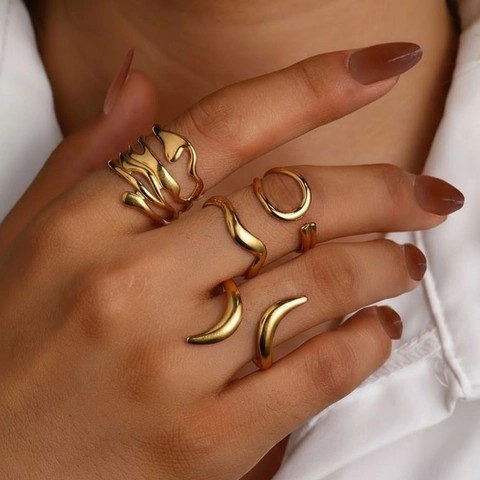 Edelstahl Ringe Irregulär Fluid Geometrisch Verstellbar Offen Minimalistisch Ästhetisch Individueller Stil Schmuck Damen