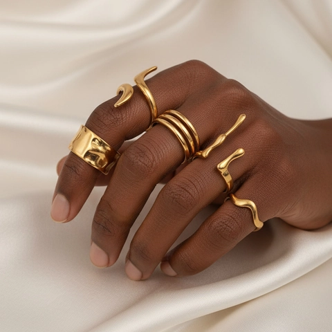 Stainless Steel Rings Adjustable Open Geometric Irregular Design Minimalist Fashion Finger Jewelry For Women