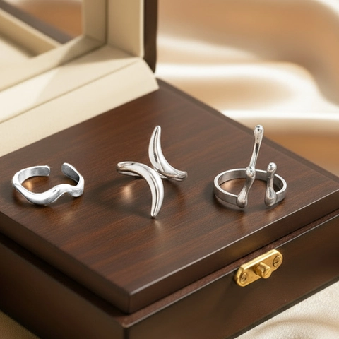 Minimalistische Edelstahl Ringe Unregelmäßige Flüssige Lava Form Verstellbare Offene Finger Schmuck Mode Ins Stil