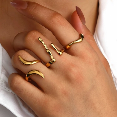 Minimalistische Edelstahl Ringe Unregelmäßige Flüssige Lava Form Verstellbare Offene Finger Schmuck Mode Ins Stil