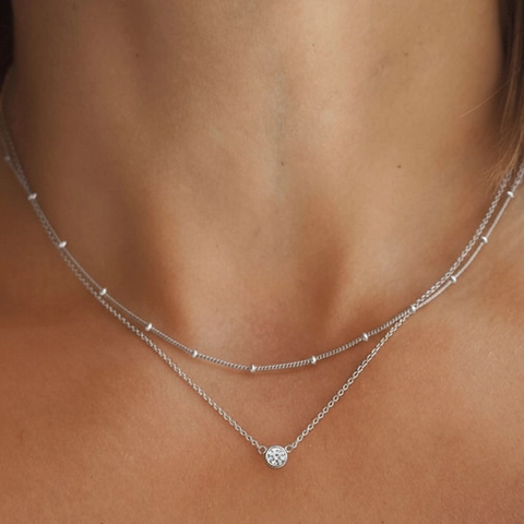 Stainless Steel Double Layer Satellite Chain Necklace For Women Gold Silver Plated Round Cubic Zirconia Pendant Layered Choker Jewelry