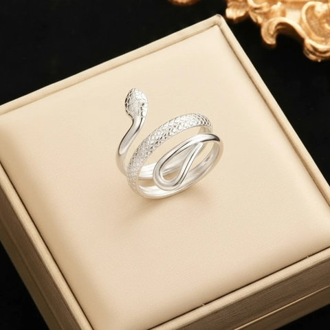 Hip Hop Stainless Steel Snake Ring For Women 18K Gold Plated Open Adjustable Animal Shape Statement Finger Jewelry