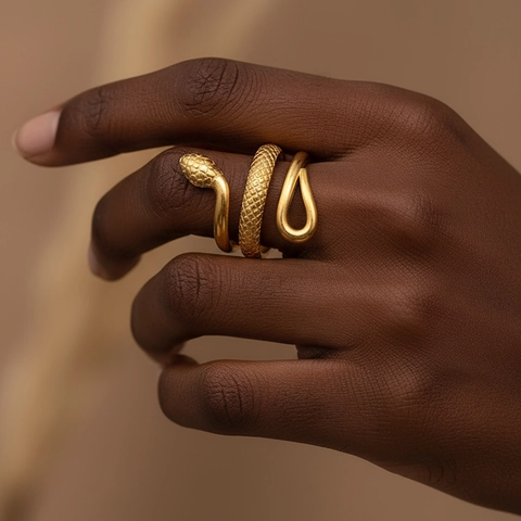 Hip Hop Stainless Steel Snake Ring For Women 18K Gold Plated Open Adjustable Animal Shape Statement Finger Jewelry