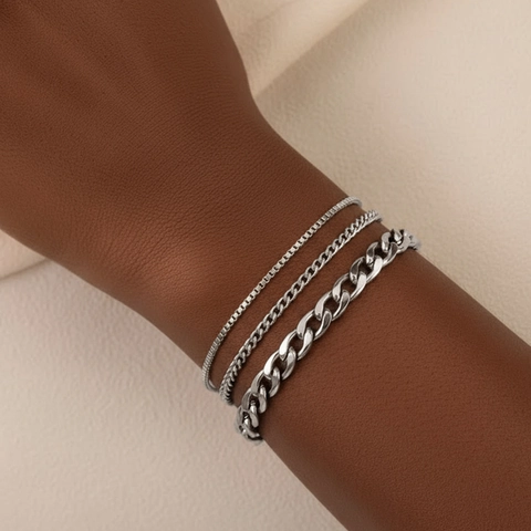 Stainless Steel Chain Bracelet Curb Box Link Layered Adjustable 18K Gold Plated Fashion Jewelry For Women