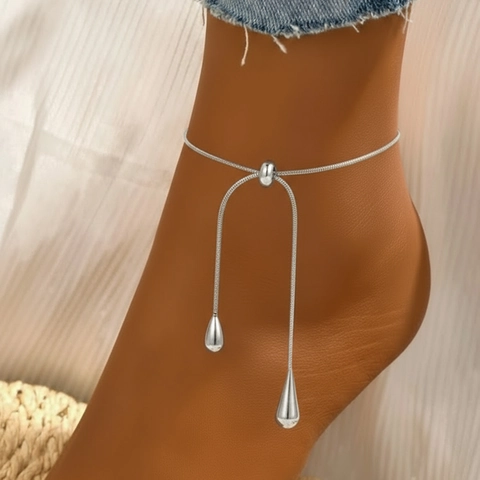 Minimalistisches Edelstahl Fußkettchen Verstellbar Schlangenkette Wassertropfen Anhänger Eleganter Fußschmuck Für Damen