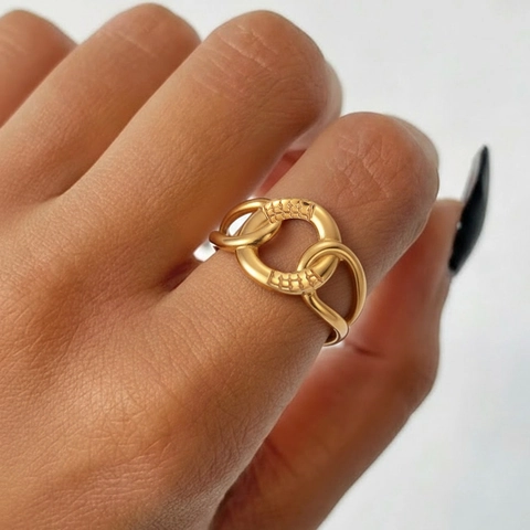Roestvrijstalen Ring 18K Verguld In Elkaar Grijpend Geometrisch Open Verstelbaar Hol Modern Sieraden Dames