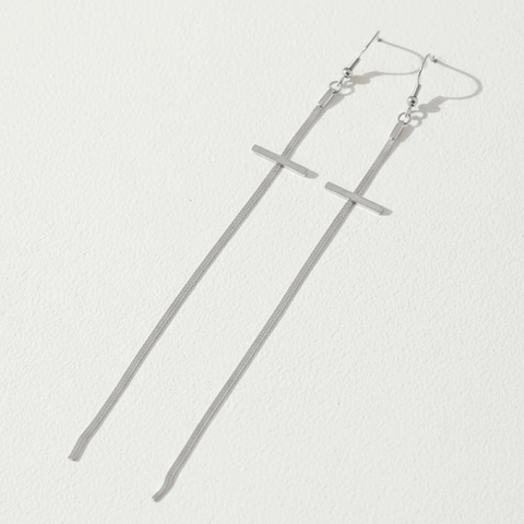 Pendientes Largos De Borla Con Cruz De Acero Inoxidable Para Mujer Joyas Elegantes Minimalistas Francesas