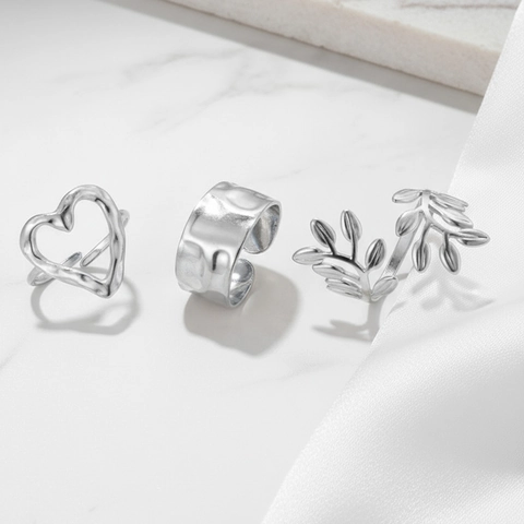 Stainless Steel 18K Gold Plated Heart Leaf Adjustable Open Rings Vintage Aesthetic Stackable Minimalist For Women