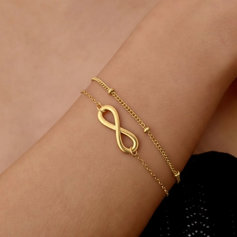 Double Layer Infinity Bracelet Stainless Steel Minimalist Adjustable Chain Jewelry For Women Fashion Accessory
