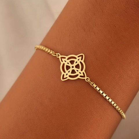 Bracciale Con Ciondolo Nodo Celtico Acciaio Inossidabile Cavo Geometrico Catena Box Gioielli Regolabili Per Donna