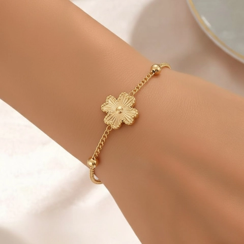 Pulsera Con Amuleto De Trébol Flor Acero Inoxidable Cuentas Delicadas Cadena Ajustable Joyería Para Mujer Elegante Dulce