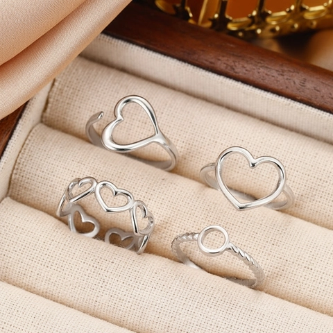 Hol Hart Verstelbare Open Ring Roestvrij Staal 18K Verguld Geometrisch Minimalistisch Stapelbare Vinger Sieraden Vrouwen
