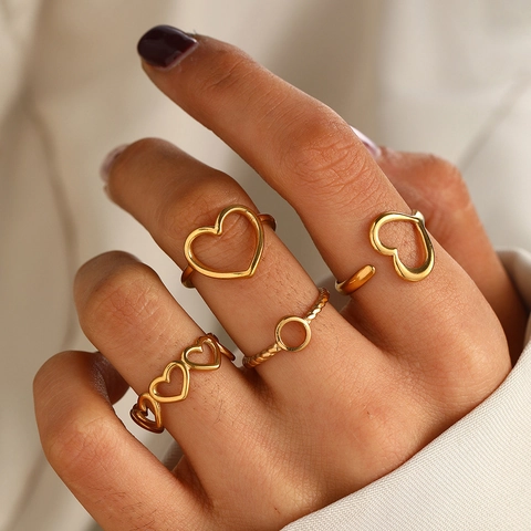 Hol Hart Verstelbare Open Ring Roestvrij Staal 18K Verguld Geometrisch Minimalistisch Stapelbare Vinger Sieraden Vrouwen