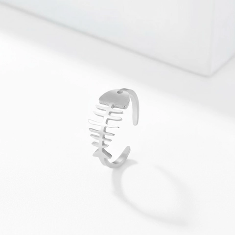Visgraat Verstelbare Ring Roestvrij Staal 18K Verguld Vintage Punk Skelet Sieraden Voor Dames Unisex