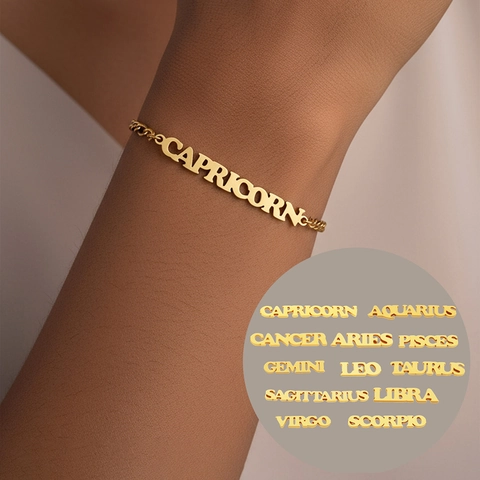 18K Verguld Roestvrij Staal Dierenriem Letter Armband Voor Vrouwen Figaro Ketting Sterrenbeeld Gepersonaliseerde Sieraden Verjaardagscadeau