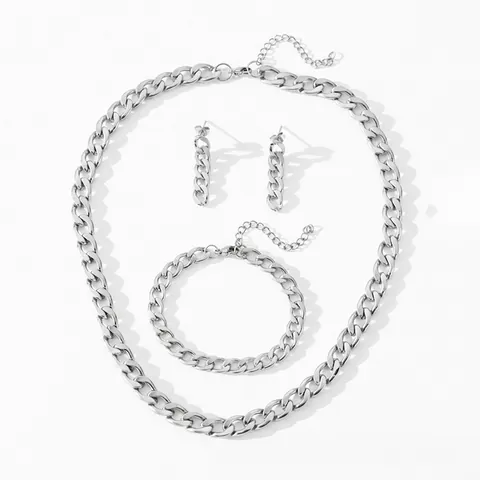 Collana Bracciale E Orecchini A Catena A Maglia Cubana In Acciaio Inossidabile Hip Hop Punk Accessorio Unisex