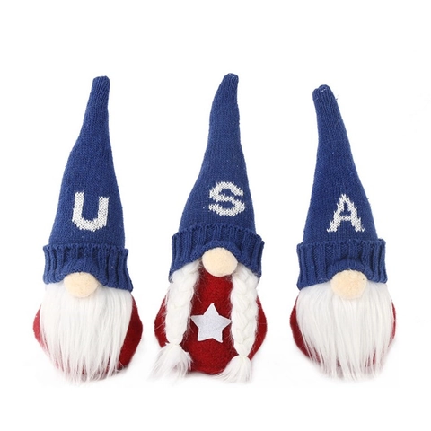 USA Independence Day Gnome Ornaments Patriotic Red White Blue Knitted Faceless Doll With USA Letters Star For 4th Of July Party Home Decoration