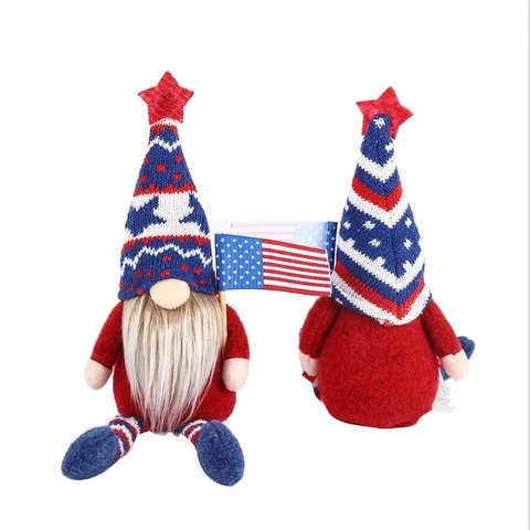 Gnomos Patrióticos del Día de la Independencia Decoraciones de Peluche Gnomo del Cuatro de Julio Con Bandera De EE. UU. Hogar