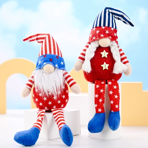 Gnomes Patriotiques du Jour de l'Indépendance Décoration en Peluche Étoiles Et Rayures Drapeau Américain Tomte Ornement pour Table